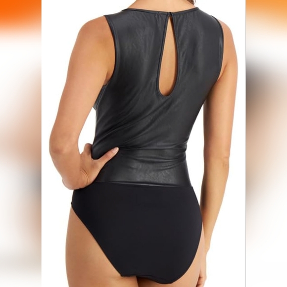 NEW I.N.C FAUX LEATHER BODYSUIT MADE WITH OEKO TEX** - Picture 2 of 3